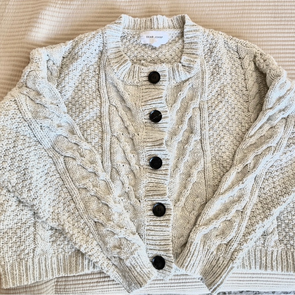 Dear John Women's Light Gray Cable Knit Cardigan